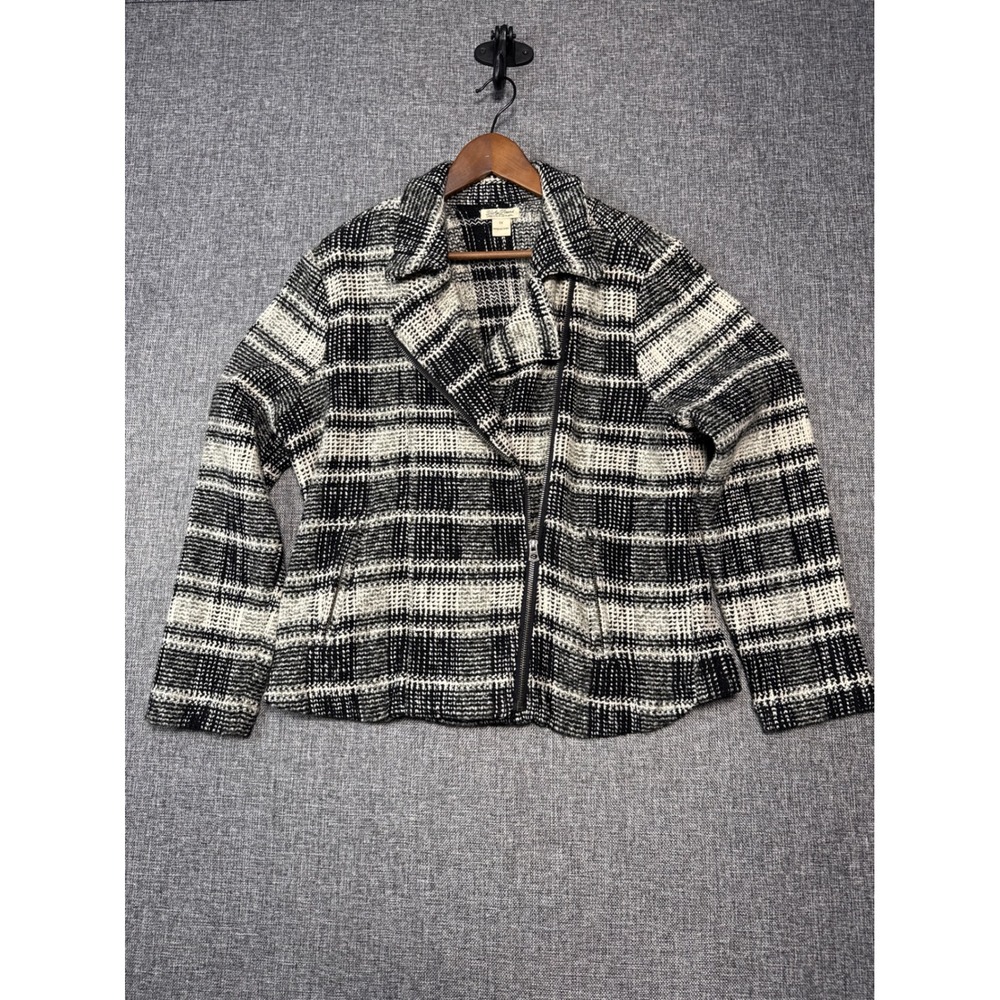 Lucky Brand Jacket Women Plaid Knit Asym Zip | 1X | Measures 21.5" Pit to Pit
